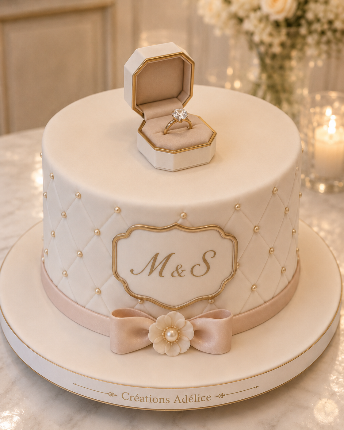 Gâteau de fiançailles romantique et personnalisé — Samah, Créations Adélice